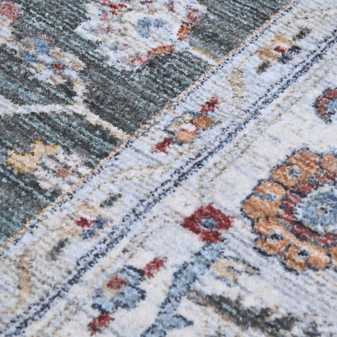 Forest Green Floral Turkish Rug 7x10 ft