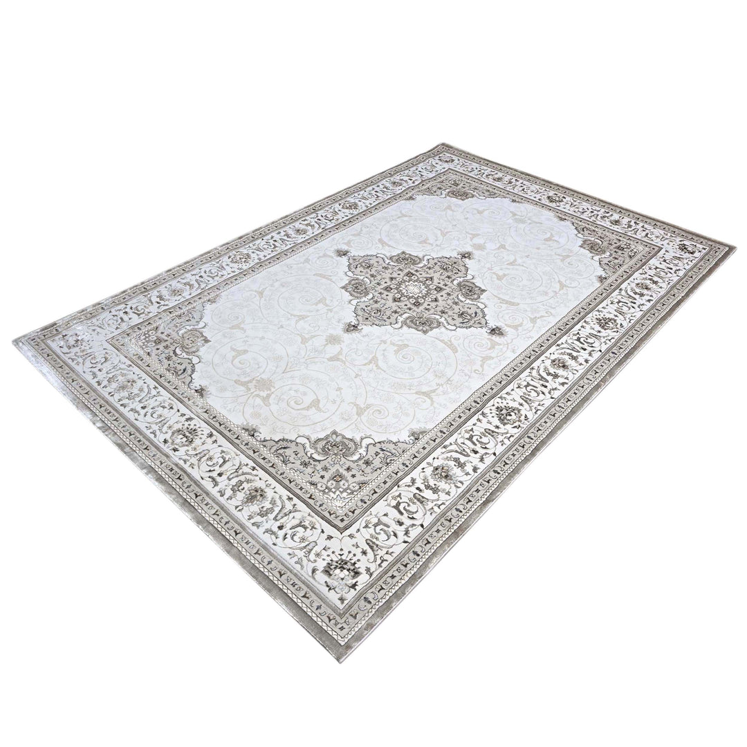 Bright White Floral Turkish Rug 7x10 ft