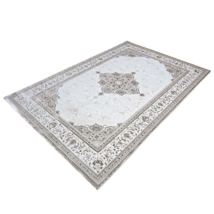 Bright White Floral Turkish Rug 7x10 ft