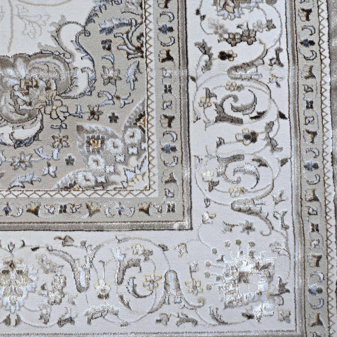 Bright White Floral Turkish Rug 7x10 ft