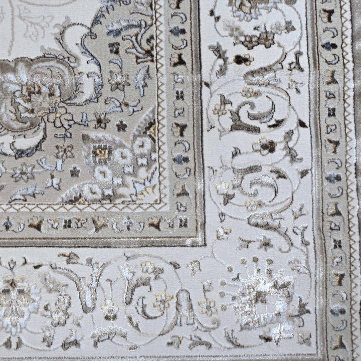 Bright White Floral Turkish Rug 7x10 ft