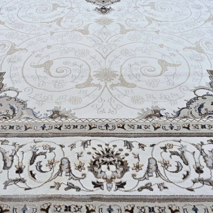 Bright White Floral Turkish Rug 7x10 ft