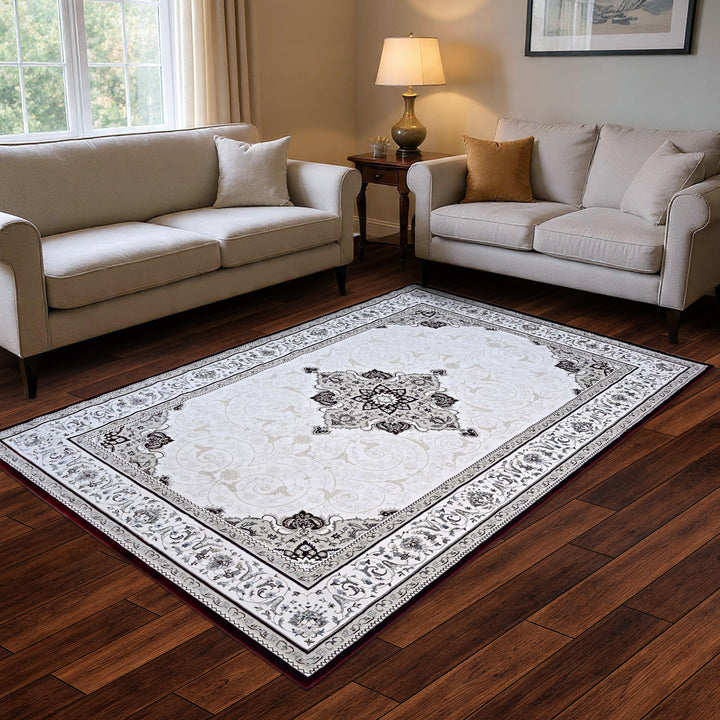 Warm Ivory & Cream Turkish Rug 7x10 ft