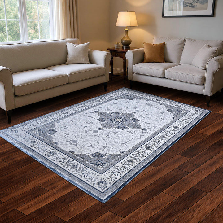 Slate Grey Floral Turkish Rug 7x10 ft