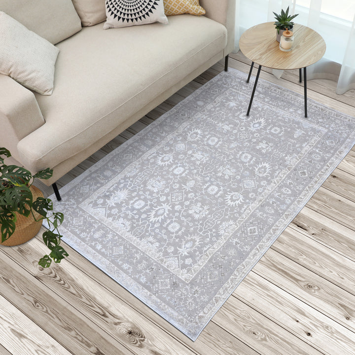 Grey Floral Turkish Rug 5X8 ft