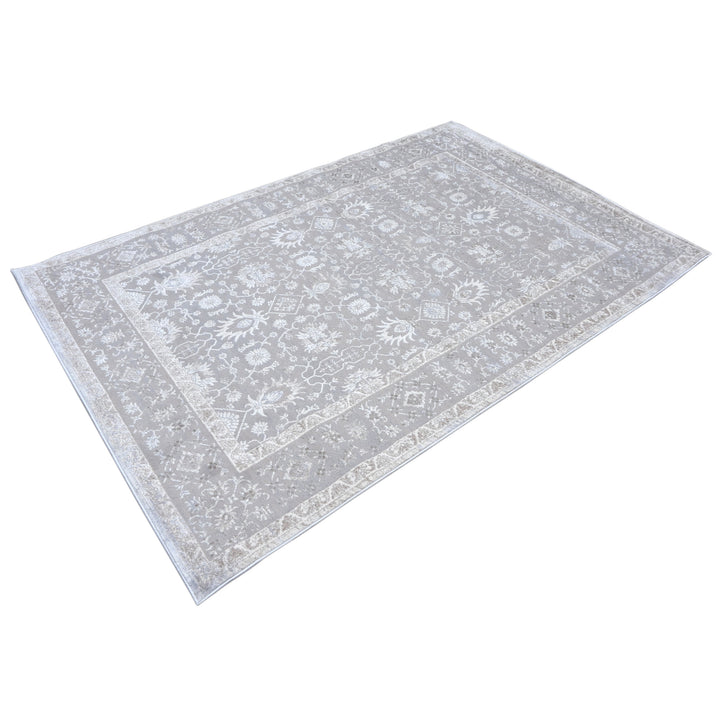 Grey Floral Turkish Rug 5X8 ft