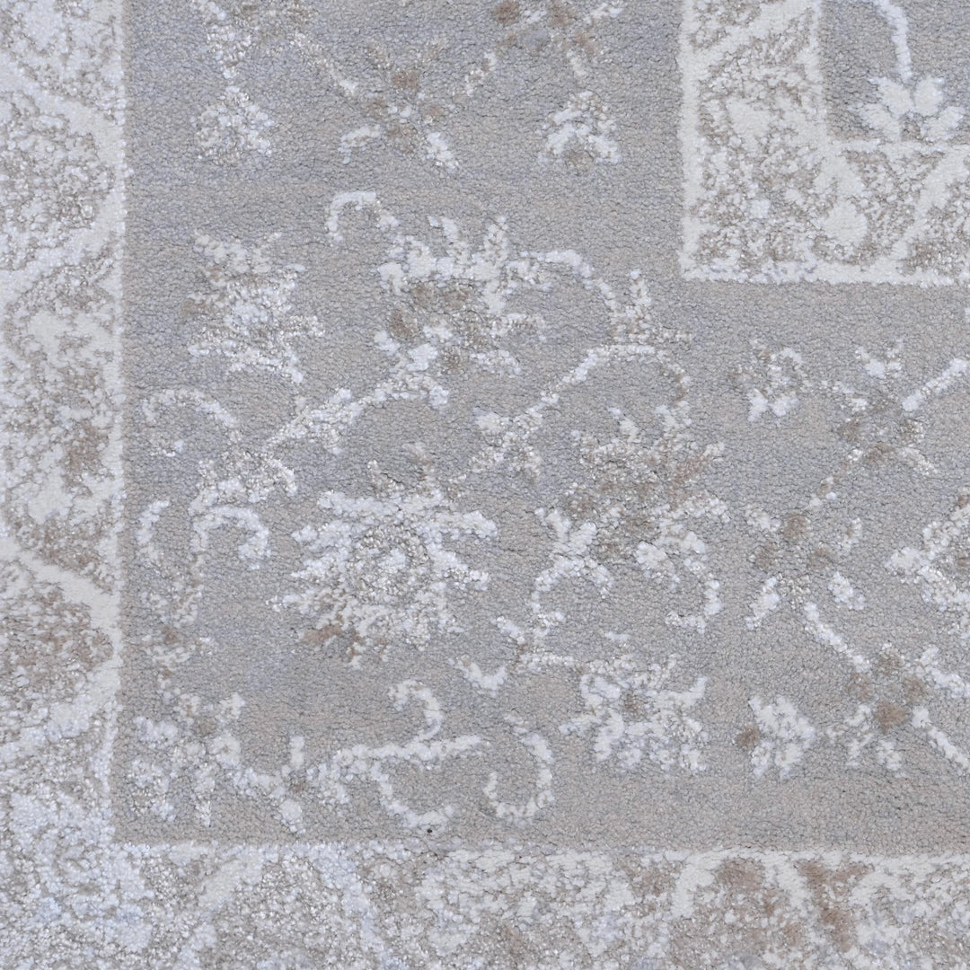 Grey Floral Turkish Rug 5X8 ft