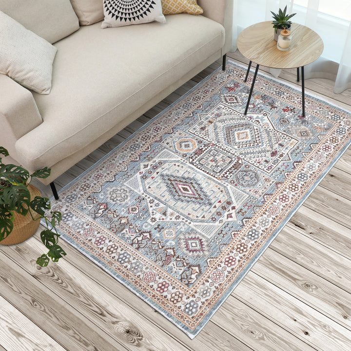 Blue Grey Turkish Rug 5X8 ft