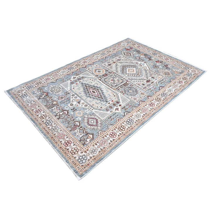 Blue Grey Turkish Rug 5X8 ft