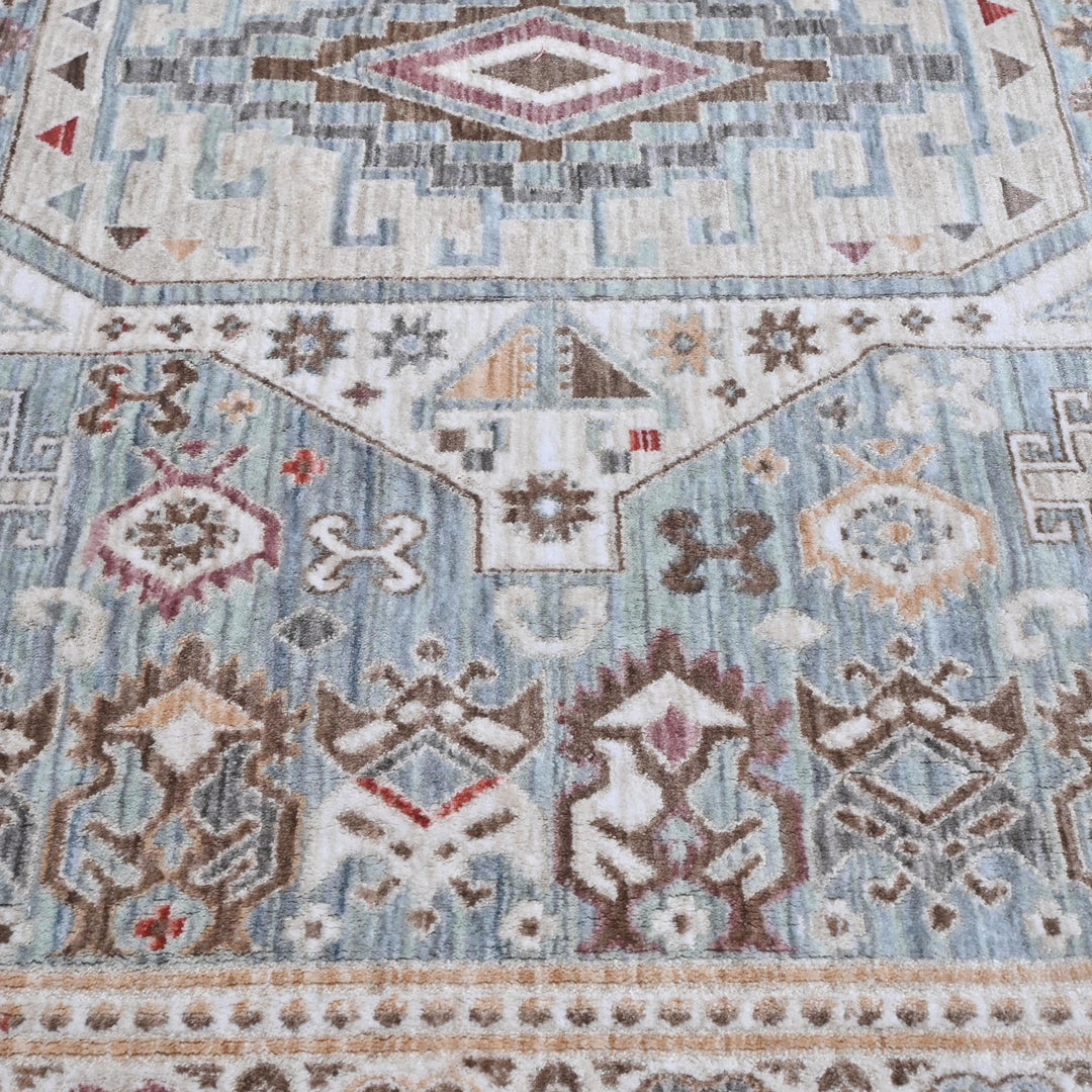 Blue Grey Turkish Rug 5X8 ft