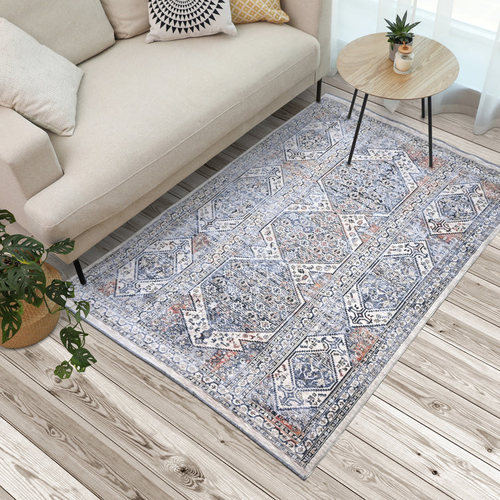 Grey Cream Vintage Turkish Rug 5X8 ft