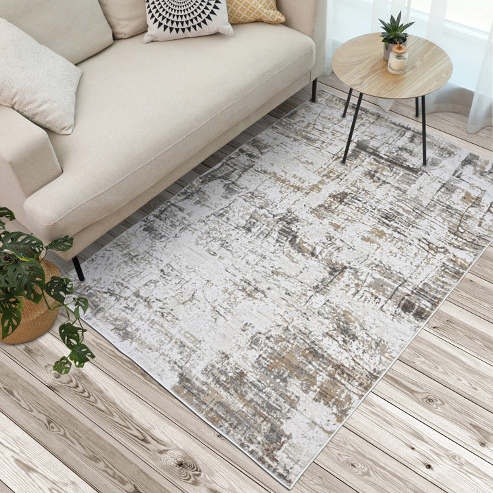 Beige Grey Abstract Turkish Rug 5X8 ft