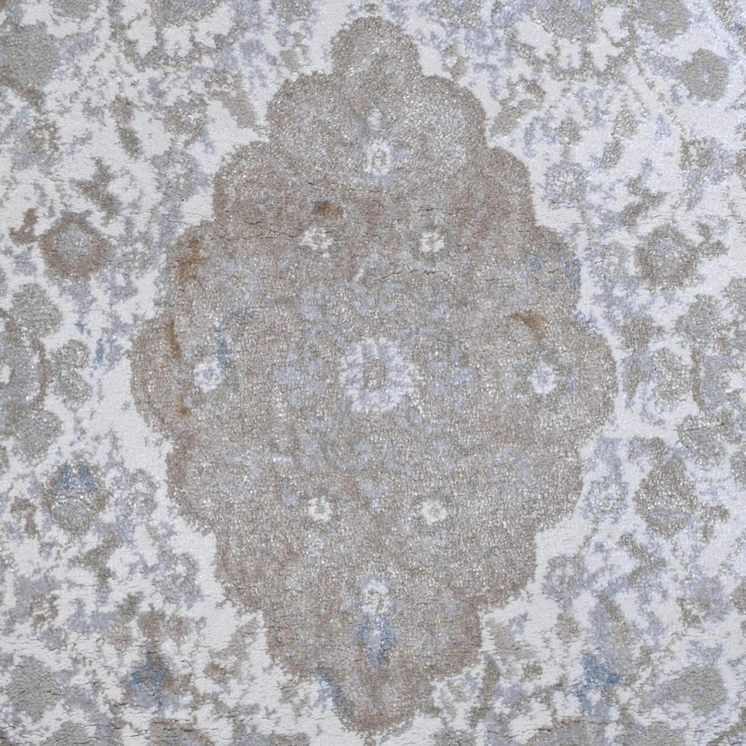 Grey Beige Floral Turkish Rug 5X8 ft