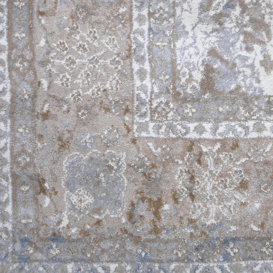 Grey Beige Floral Turkish Rug 5X8 ft