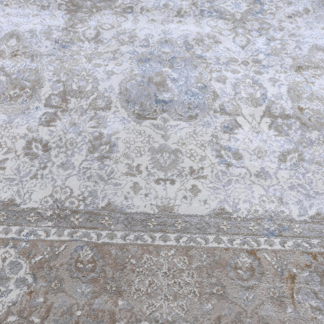 Grey Beige Floral Turkish Rug 5X8 ft