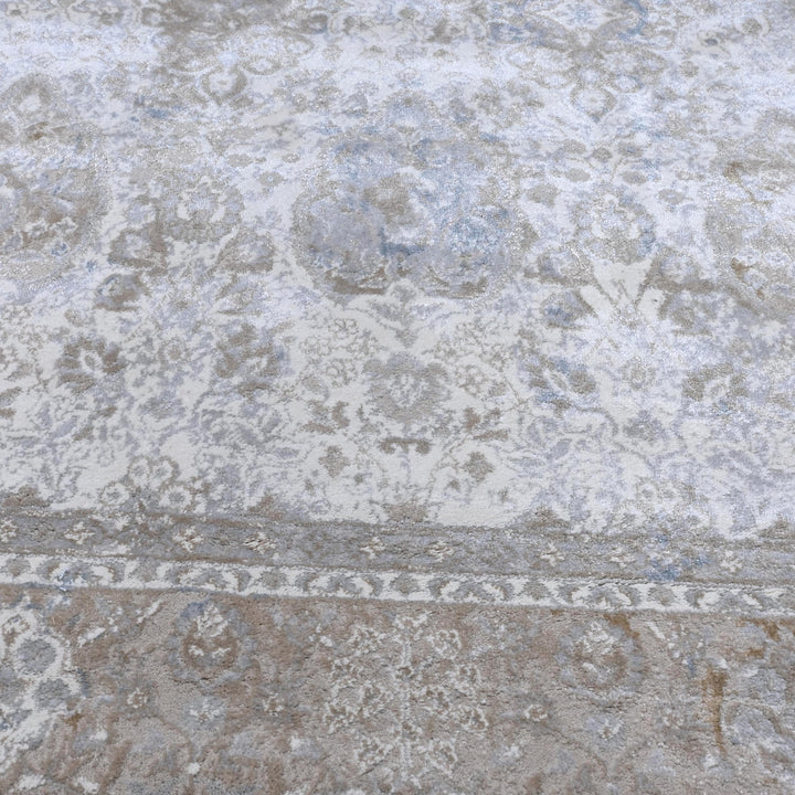 Grey Beige Floral Turkish Rug 5X8 ft