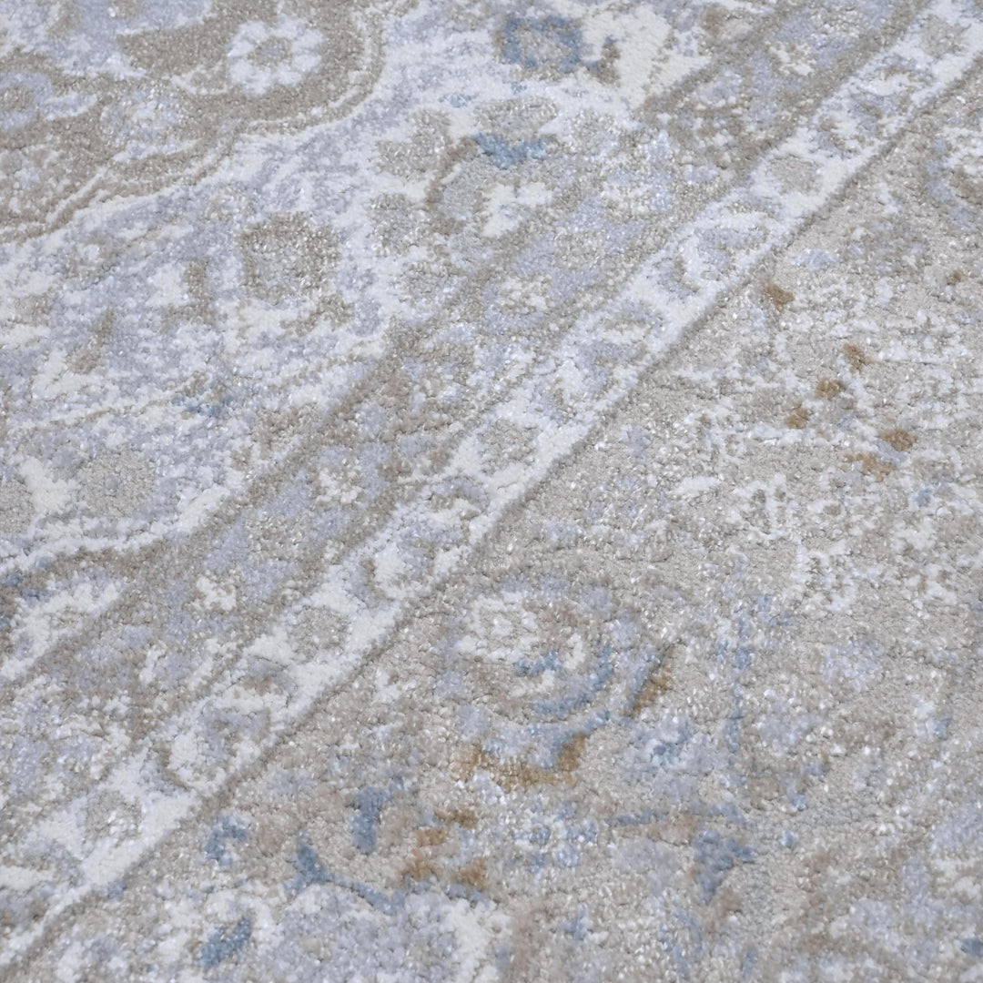 Grey Beige Floral Turkish Rug 5X8 ft