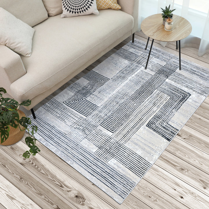 Grey Geometric Turkish Rug 5X8 ft