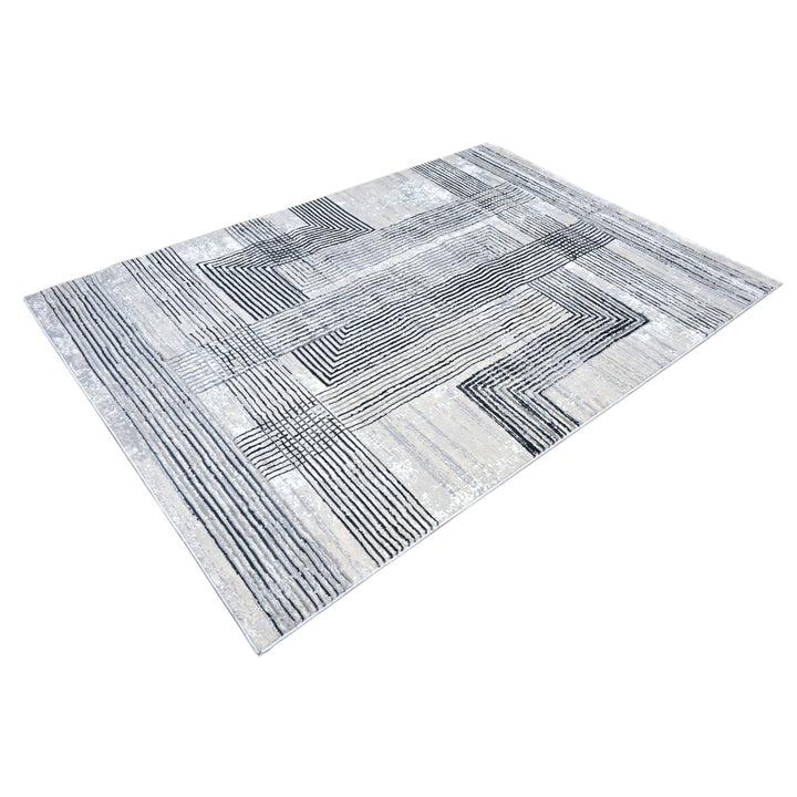Grey Geometric Turkish Rug 5X8 ft