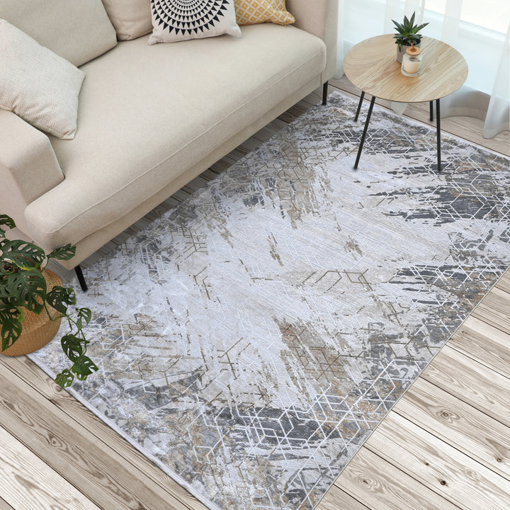 Grey Cream Abstract Turkish Rug 7x10 ft