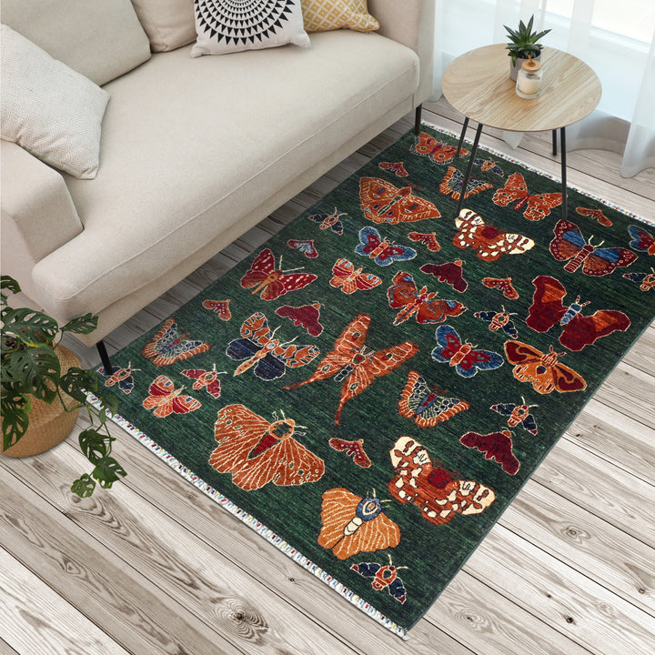 Khurjin Green Handmade Rug 6.7X5.1 FT