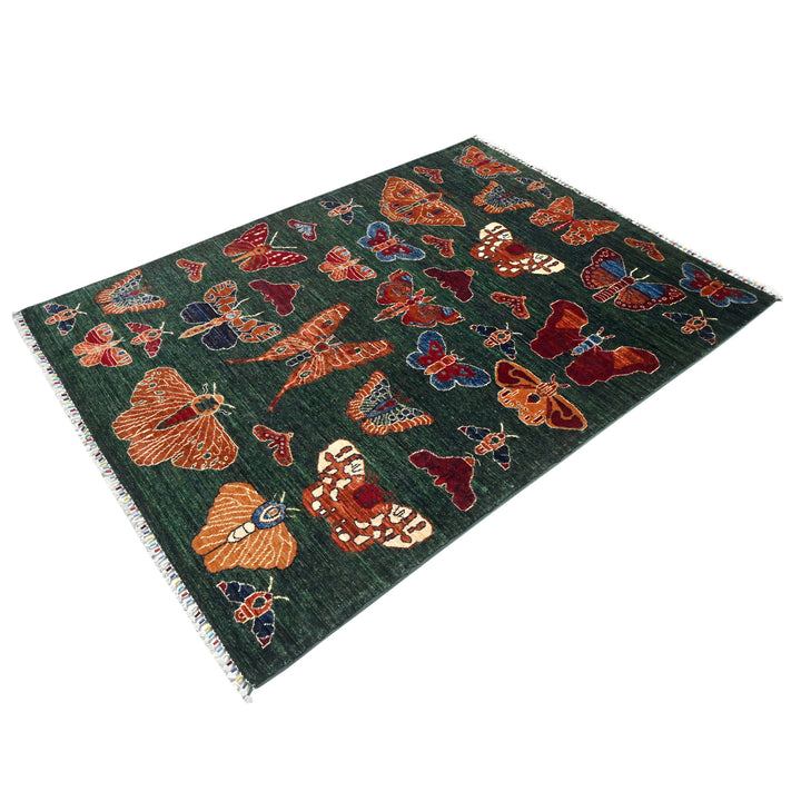 Khurjin Green Handmade Rug 6.7X5.1 FT