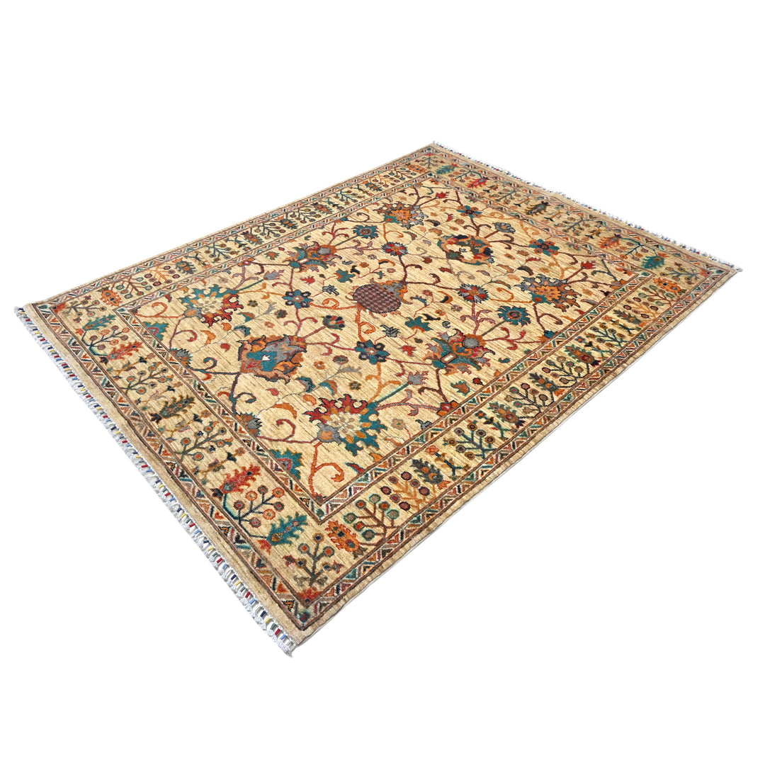 Khurjin Beige Handmade Rug 6.7X5.1 FT
