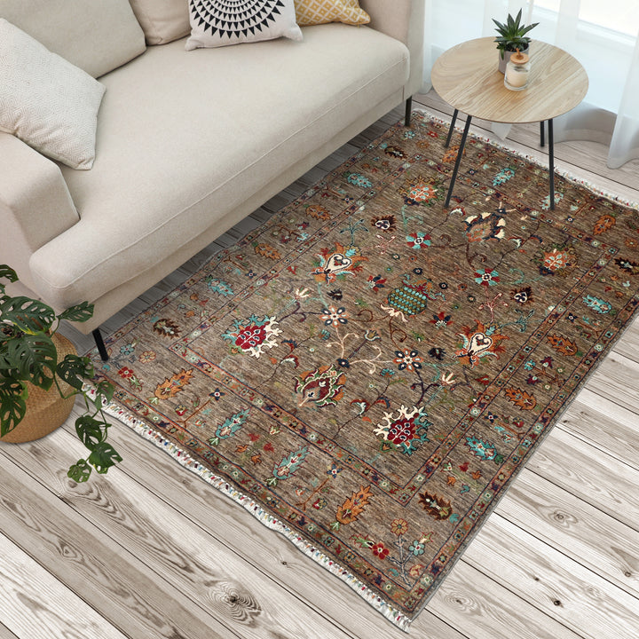 Khurjin Brown Handmade Rug 6.7X5.1 FT