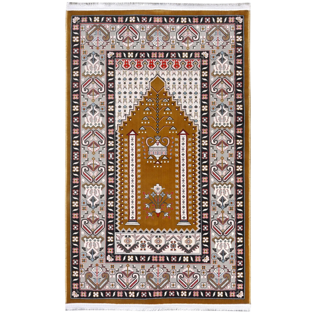 Mustard Gold Persian Khas Prayer Rug 2.5x4 FT