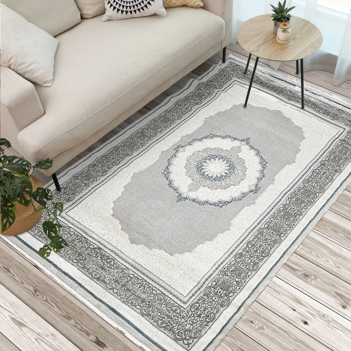 Grey Floral Turkish Rug 7x10 ft