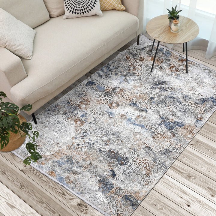 Off White Floral Turkish Rug 4X6 ft