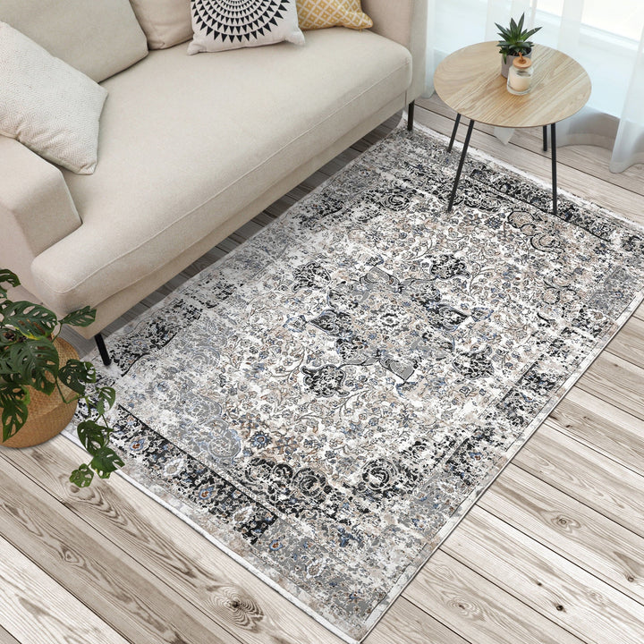 Grey Floral Turkish Rug 4X6 ft
