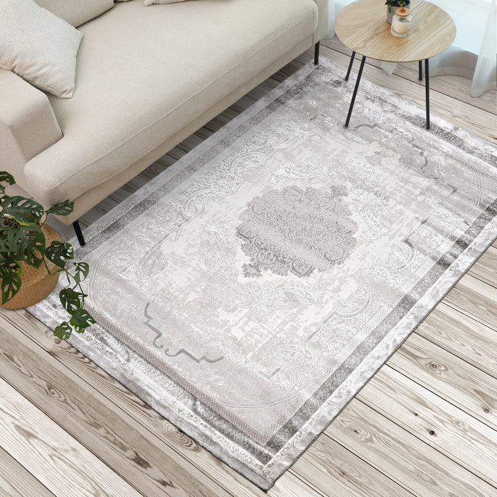 Off White Floral Turkish Rug 5X8 Ft