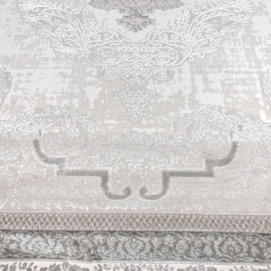 Off White Floral Turkish Rug 5X8 Ft