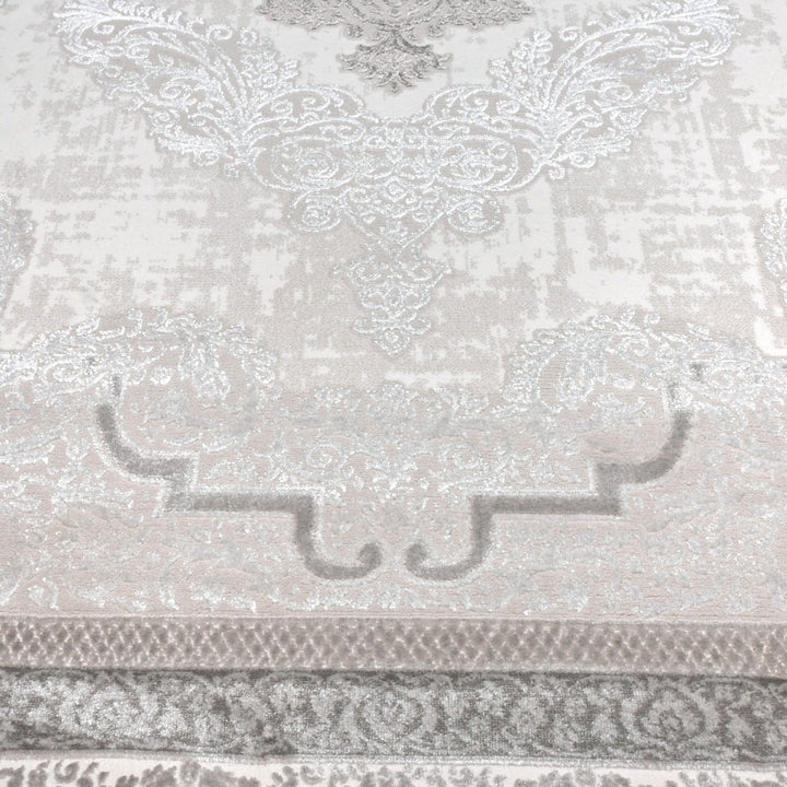 Off White Floral Turkish Rug 5X8 Ft