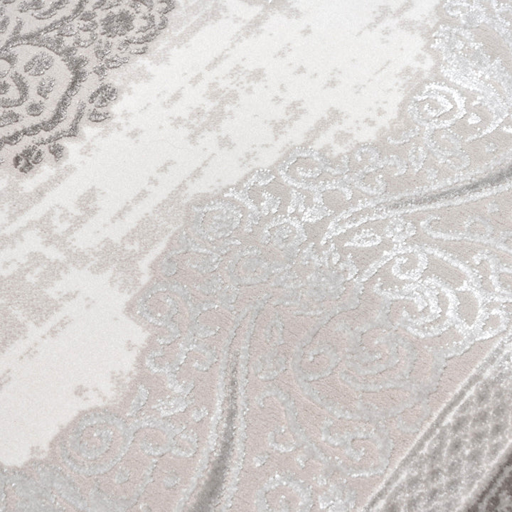 Off White Floral Turkish Rug 5X8 Ft