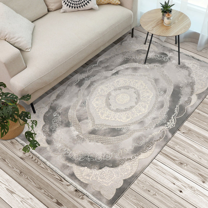 Grey Floral Turkish Rug 5X8 Ft