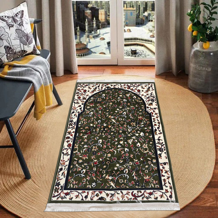 Olive Green Arch Hand-Knotted Prayer Rug 2.5x4 FT