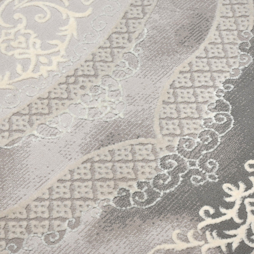 Grey Floral Turkish Rug 5X8 Ft