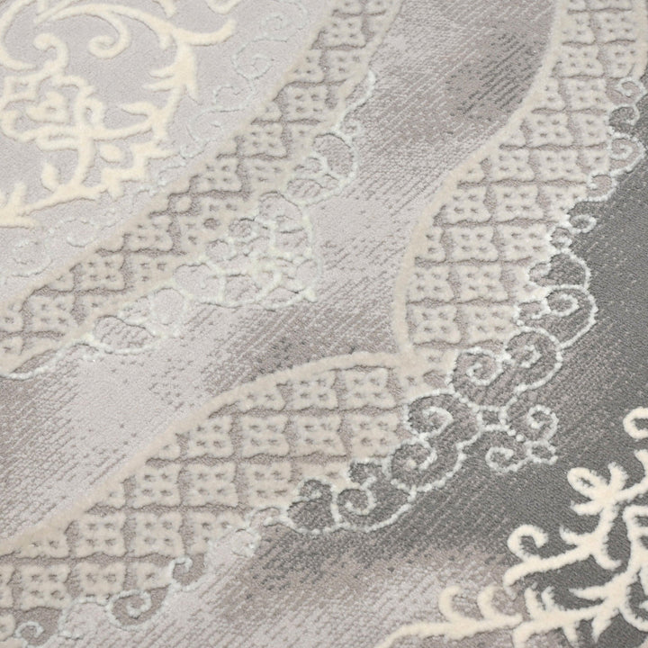 Grey Floral Turkish Rug 5X8 Ft