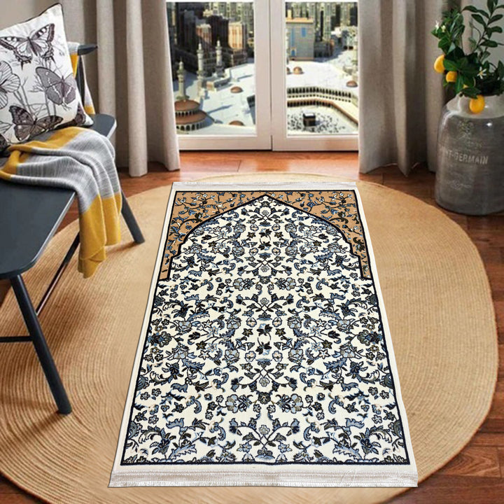 Ivory Black Hand-Knotted Prayer Rug 2.5x4 FT
