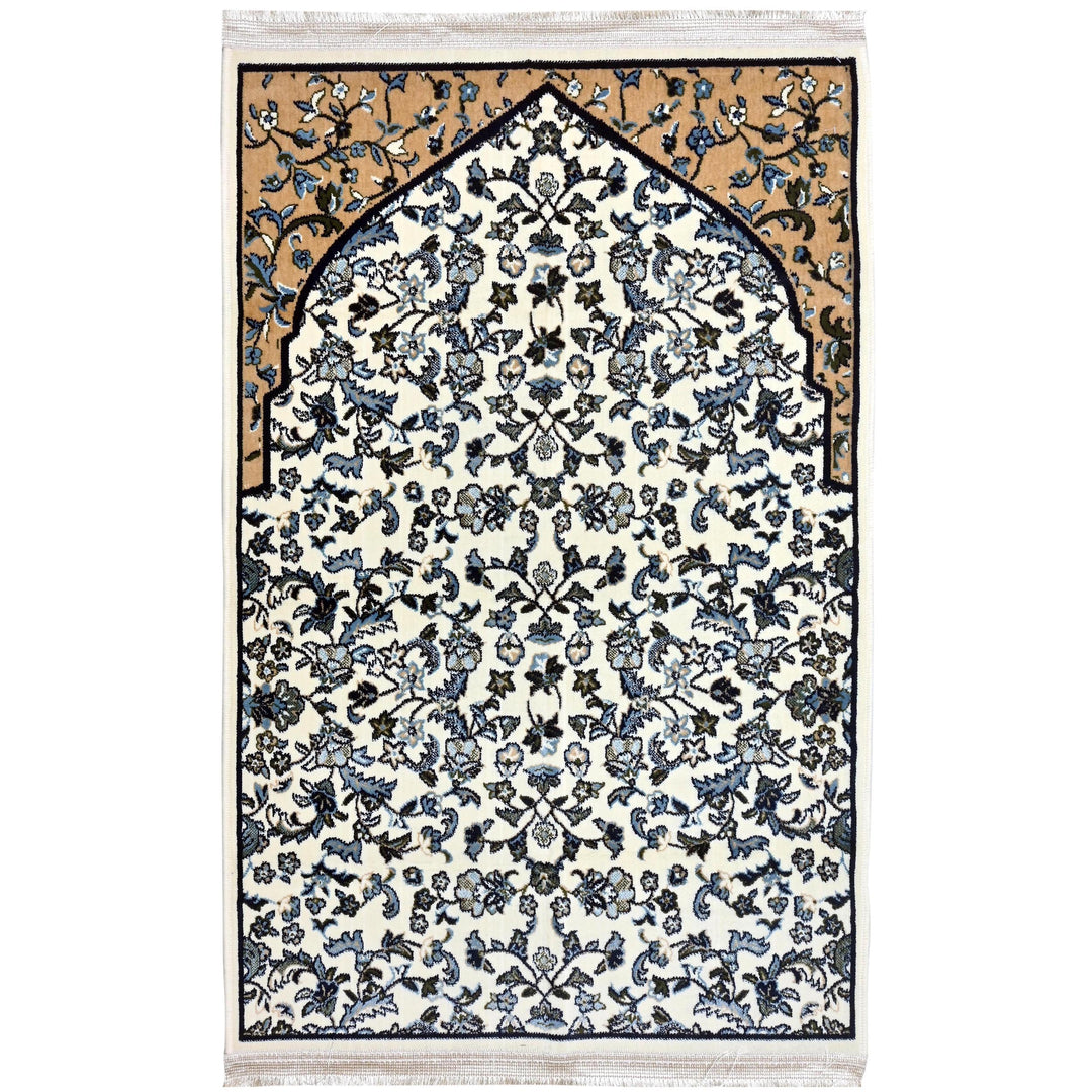 Ivory Black Hand-Knotted Prayer Rug 2.5x4 FT