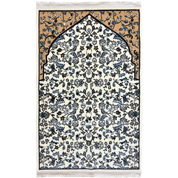 Ivory Black Hand-Knotted Prayer Rug 2.5x4 FT
