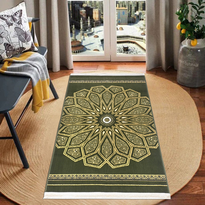 Olive Green Hand-Knotted Prayer Rug 2.5x4 FT