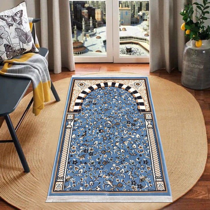 Blue Floral Hand-Knotted Prayer Rug 2.5x4 FT
