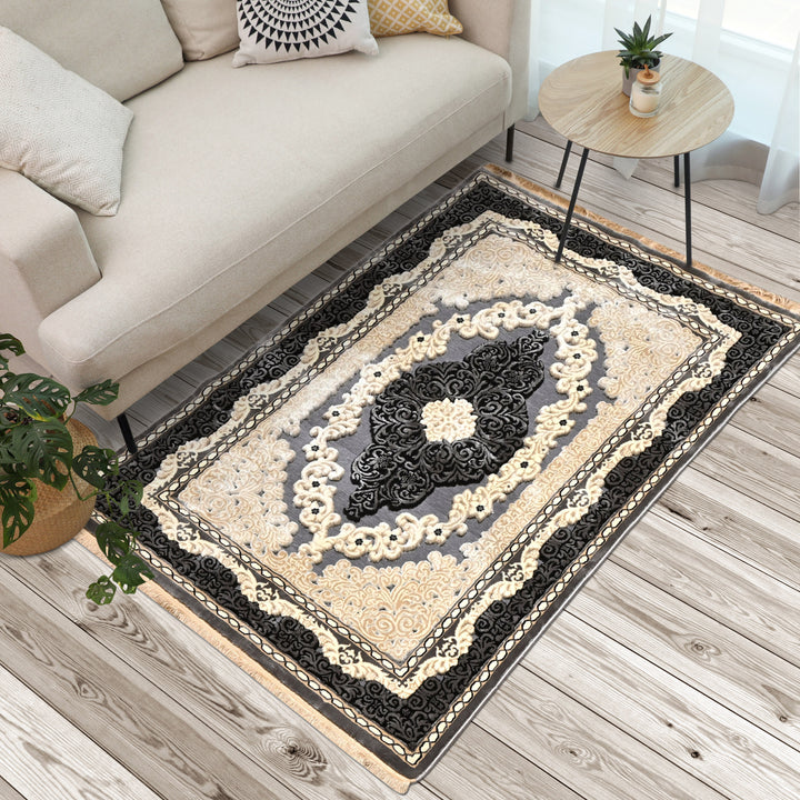 Charcoal Turkish Embossed Rug 5x8 FT