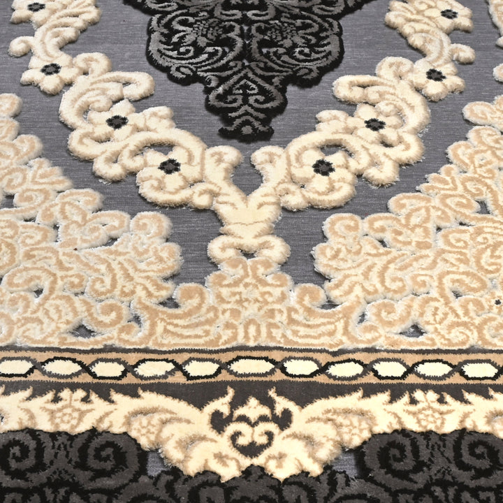 Charcoal Turkish Embossed Rug 5x8 FT