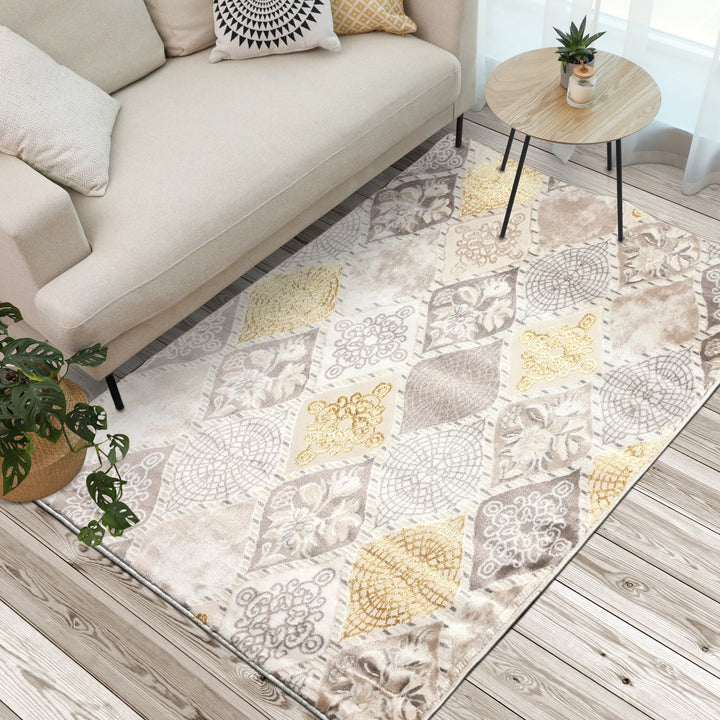 Off White Check Turkish Rug 4X6 FT