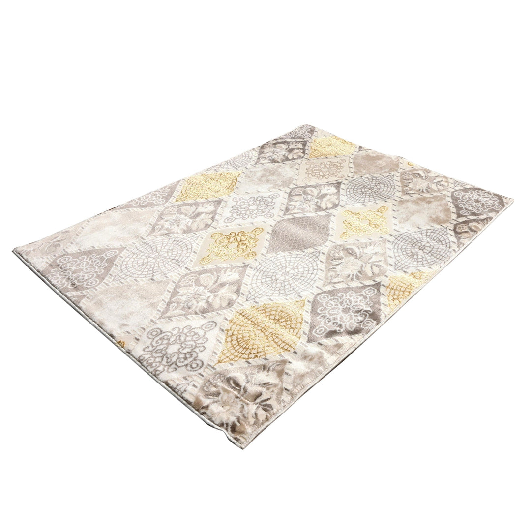 Off White Check Turkish Rug 4X6 FT