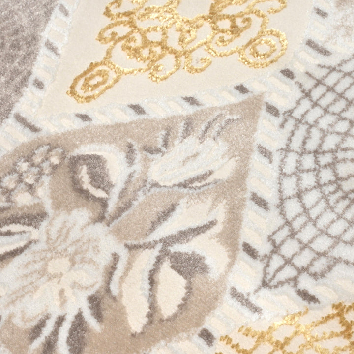 Off White Check Turkish Rug 4X6 FT